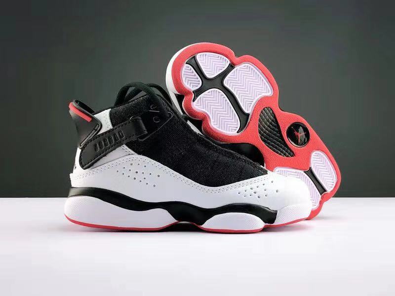 Kids Air Jordan Six Rings Black White Red Shoes